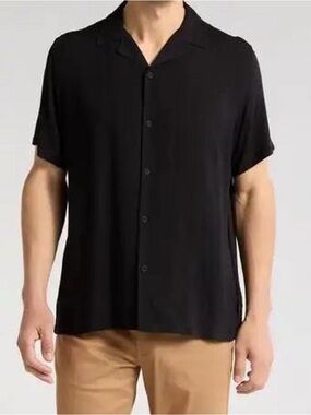 Men’s Magaschoni black linen blend Button-Up Resort Shirt size L